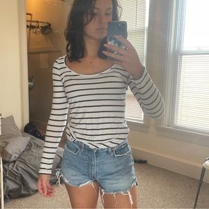 Striped Swoop Neck Long Sleeve